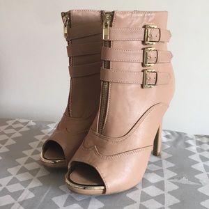 Beige Peep Toe Bootie. Size 6. Worn once. No box.